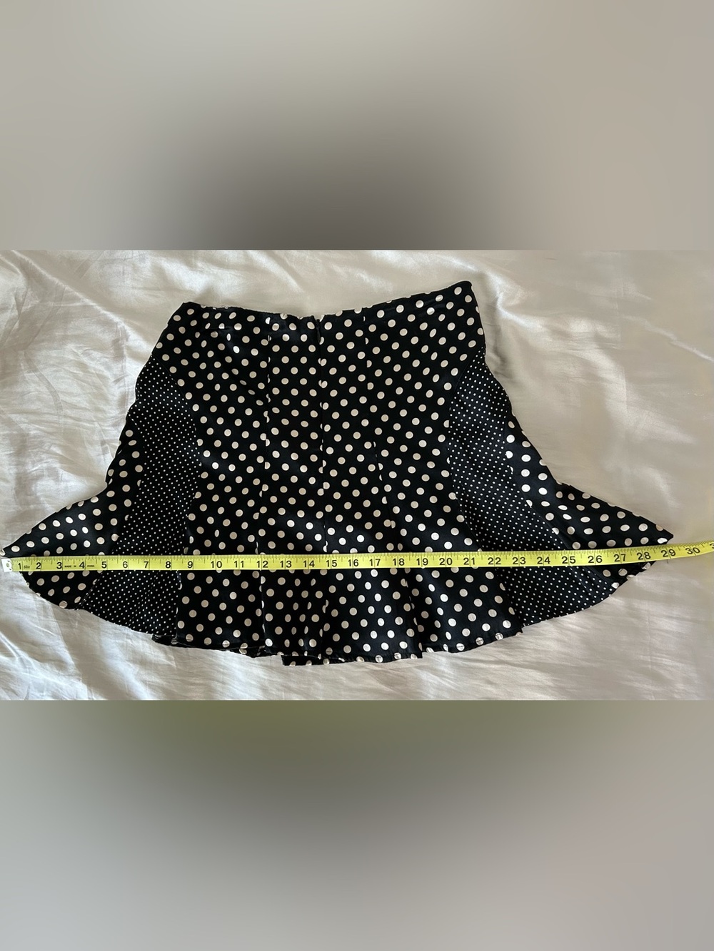 Silk Black and White Polka Dot Flared Skirt - Picture 8 of 9